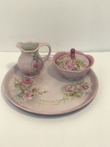 Vintage 1960 Floral Lavender Cream and Sugar Bowl set with Serving Tray 10&quot; - £59.25 GBP