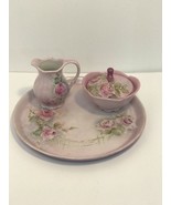 Vintage 1960 Floral Lavender Cream and Sugar Bowl set with Serving Tray 10&quot; - £55.85 GBP