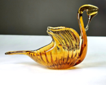 Vintage Fall Décor Amber Hand Blown Glass Swan Candy Trinket Dish 8in Lo... - $24.99