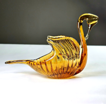 Vintage Fall Décor Amber Hand Blown Glass Swan Candy Trinket Dish 8in Long 5in H - £19.65 GBP