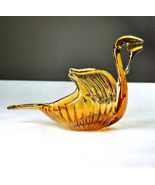 Vintage Fall Décor Amber Hand Blown Glass Swan Candy Trinket Dish 8in Lo... - £19.80 GBP