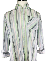 PHAT FARM Men&#39;s Shirt Long Sleeve Stripe Button Front Green Pink Blue Si... - £21.54 GBP