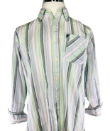 PHAT FARM Men&#39;s Shirt Long Sleeve Stripe Button Front Green Pink Blue Si... - £21.23 GBP