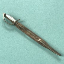 Vintage Swank Signed Long Thin Goldtone Sword w Mother of Pearl Handle Tie Clip  - £10.46 GBP