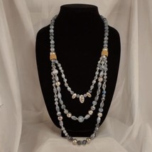CHICO&#39;S Denim Blue And Silver Multi Strand Necklace Signed Adjustable 25-29 Inch - £19.37 GBP
