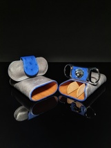 Brizard and Co. - Blue Ostrich and Grey Leather Cigar Case and V-Cutter image 8
