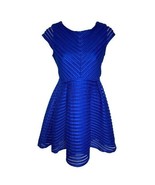 My Michelle Electric Blue Cap Sleeve Dress Mesh Stripes - £16.83 GBP