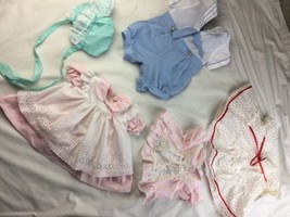 Vintage Lot of 3 Toddler Girl Boy Dress Lace Frilly Bonnet 3m 6m 18m - £23.29 GBP