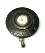VINTAGE GOLD TONE CARAVELLE PENDANT WIND UP WATCH WORKS BACK WINDOW - $376.33 MXN