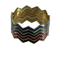 Chevron Metal Enamel Lot 5 Bangles Bracelets Multi Color Gold Tone Stackable - £15.08 GBP