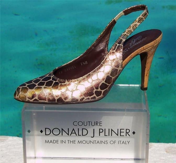 Primary image for Donald Pliner Couture Metallic Linen Gator Cork Pump Shoe New Sz 6 7.5 $275 NIB