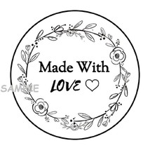 30 MADE WITH LOVE ENVELOPE SEALS LABELS STICKERS 1.5&quot; ROUND GIFT TAGS WR... - $7.49