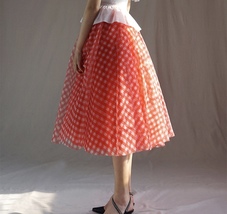 Red Plaid Tulle Skirt Women Custom Plus Size Plaid Midi Skirt Holiday Outfit image 2