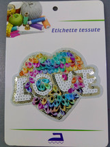 Sequined Patch Iron-On Clothes Badge DIY Applique Love Heart Design Easy Iron On - $7.67