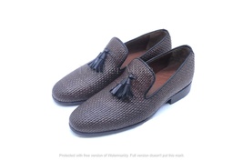  Leather Brown Woven Loafers shoes Men&#39;s, Handmade Formal Custom Made Shoes - £143.18 GBP
