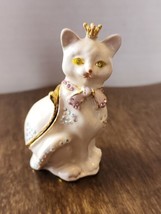 Jewelry Trinket Box Cute Cat Queen PRINCESS white Crown Bejeweled  - £16.99 GBP