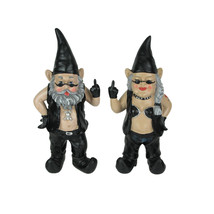 Gnoschitt &amp; Gnofun Gnaughty Biker Couple Garden Gnome Statues 12.5 Inches High - £54.80 GBP
