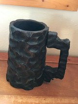 Vintage Large Carved Dark Fumed Wood Arts &amp; Craft Beer Stein Coffee Mug ... - £18.72 GBP
