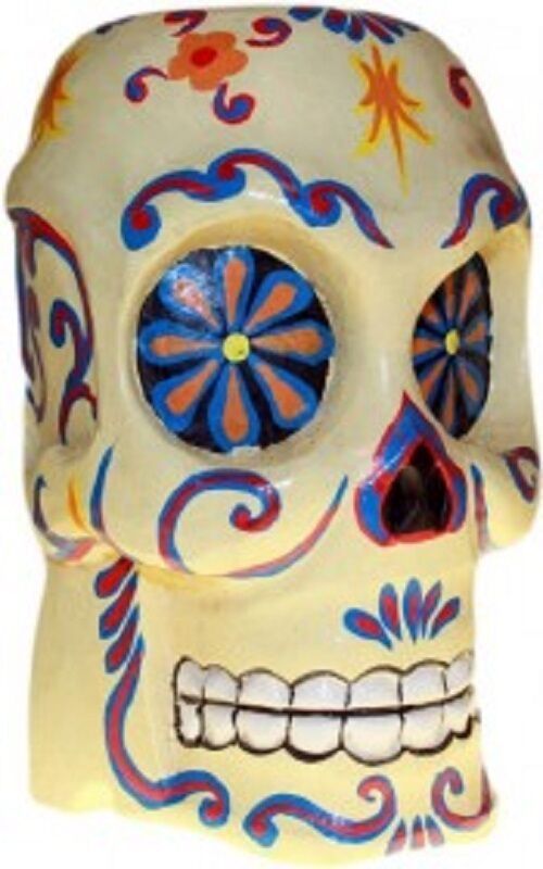 HALLOWEEN/PAGAN/ BALINESE/DAY OF DEAD wood  ARTY FLORAL PAINTED SKULL-21... - $20.84