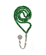 Tasbih Dried Green Chalcedony 8mm Gemstone - 99 Prayer Beads with Silver... - $54.74 CAD