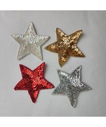 Sequin Star Patches Metallic Red Silver Gold White Set Of 4 Embellishmen... - $5.70