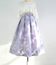Light Purple Flower Midi Skirt Outfit Summer High Waist Floral Party Skirt Plus image 1