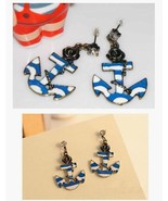 New Fashion Jewelry  blue white navy sea anchor  Earrings drop stud earr... - $88.69 MXN