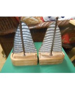 Great Collectible  Pair Handcrafted  Wood and Metal Sailboat Design BOOK... - £13.69 GBP