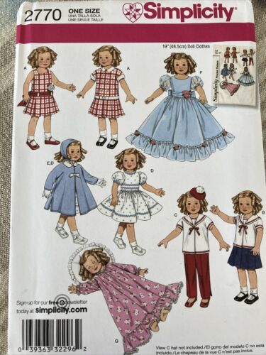 19" Doll Clothes Pattern Simplicity 2770 Vtg Replica Pattern FF Shirley Temple - $15.88