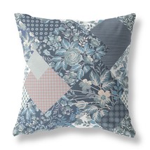 16&quot; Blue White Boho Floral Indoor Outdoor Throw Pillow - £40.78 GBP