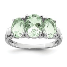 Sterling Silver Rhodium Plated 3 Pear Green Amethyst &amp; Diamond Ring - £31.96 GBP