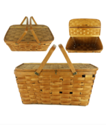 Vintage 50s Two Handle Hinged Wicker Picnic Basket Rockabilly Pinup Retr... - $79.15