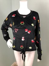 NWT Women&#39;s Chance or Fate Fleece Tie Front Christmas Print Top Sz Medium - £19.35 GBP