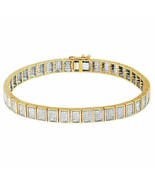 14K Yellow Gold Plated Silver Men&#39;s Moissanite Cluster Link Box Bracelet... - €266,28 EUR