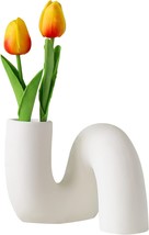 White Phidor Twist Pipe-Shaped Ceramic Flower Vase For Decor, Modern Minimalist - £35.37 GBP
