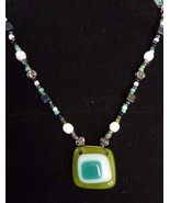 Modern Costume Jewelry Artisan Green Glass Beaded Necklace - £12.29 GBP
