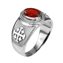Sterling Silver Jerusalem Cross Garnet Red CZ January Birthstone Ring - £39.33 GBP