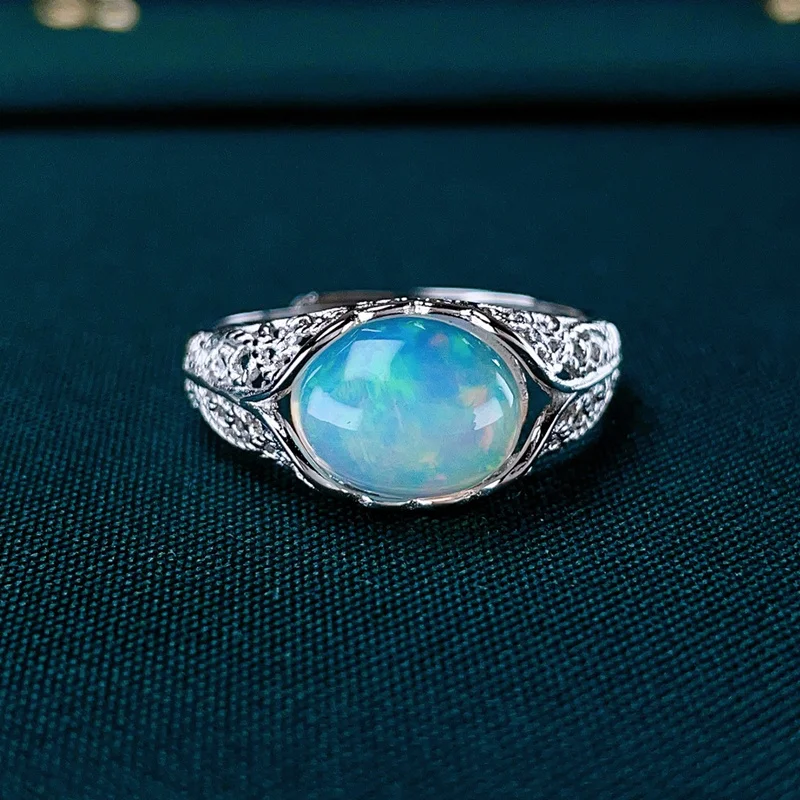Opal Ring 8*10MM Natural Colorful Gemstone Fine Jewelry for Women Anniversary Pa - £94.40 GBP