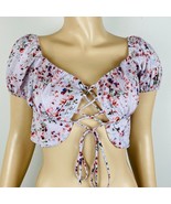 Princess Polly Bohemian Floral Crop Puff Sleeve Lace Up Women's Size 6 Crop Top - $30.59