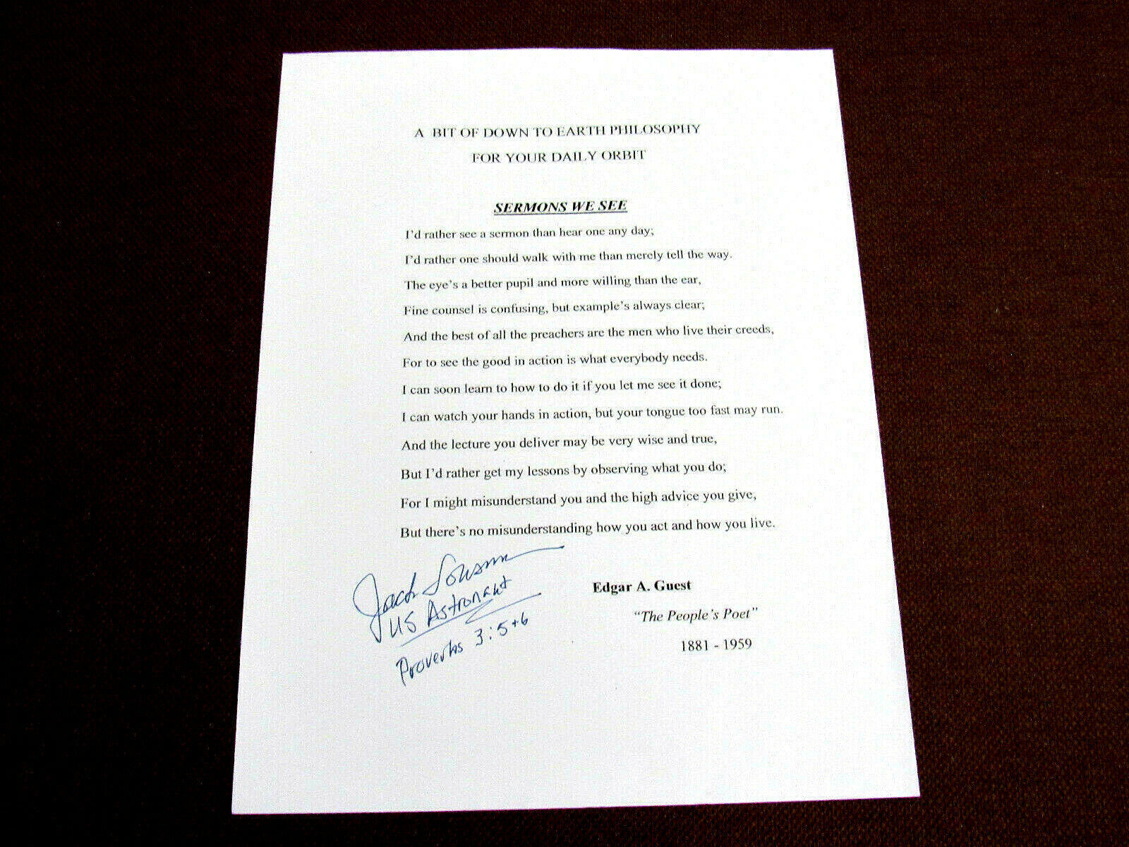 JACK LOUSMA NASA US ASTRONAUT SKYLAB 3 STS SIGNED AUTO SERMONS WE SEE PO... - $69.29