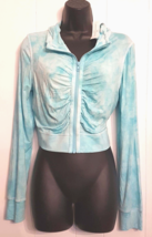 New Venus Cropped Ruched Hoodie Medium Aqua Blue Zip-Front Belly Button ... - $19.74