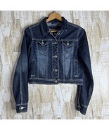Maurices Size S Cropped Denim Jean Jacket Long Sleeve Blue Dark - $25.00