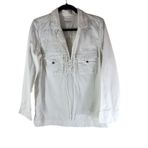 Equipment Femme Womens Tunic Top Denim Distressed Lace Up Pockets Cotton White S - £22.88 GBP