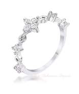 .24Ct Rhodium Plated Clear CZ Mini Floral Half Eternity Stackable Band - £11.01 GBP+