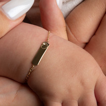 14K Yellow Gold Diamond Heart Nameplate Engravable Love Baby Bracelet - $2,345.10 MXN