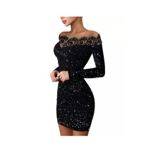  Off Shoulder Black Dress   Lace Decolletage Bodycon Micro Mini date nig... - $39.40