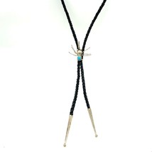 Vtg Sterling Native American Navajo Zuni Spider Insect Turquoise Stone Bolo Tie - £73.53 GBP