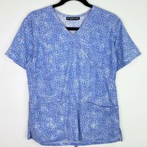 Los Angeles Rose Blue Patterned Tie Back Scrub Top Shirt Size Small S - $6.92