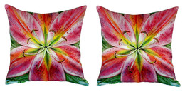 Pair of Betsy Drake Pink Lily No Cord Pillows 18 Inch X 18 Inch - £61.85 GBP