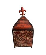 Kirkland’s Decorative Metal Storage Box with Fleur-de-Lis Finial – Red a... - $31.56 CAD